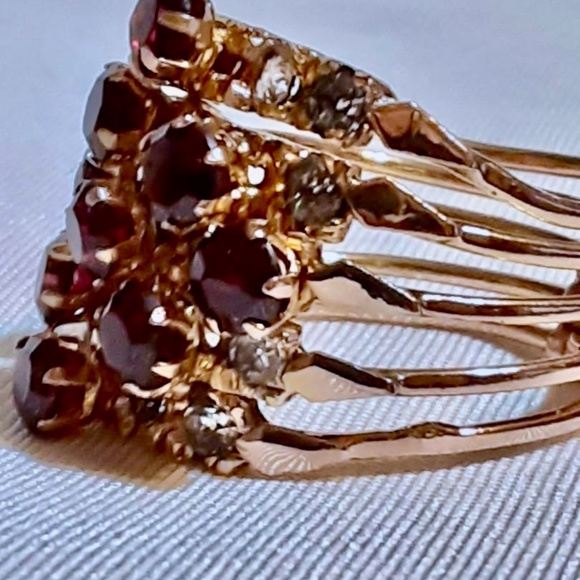 SOLD   HP! Rare Antique Harem Ring 14K Yellow Gold Garnet & Sapphire 5 Band - Picture 2 of 12